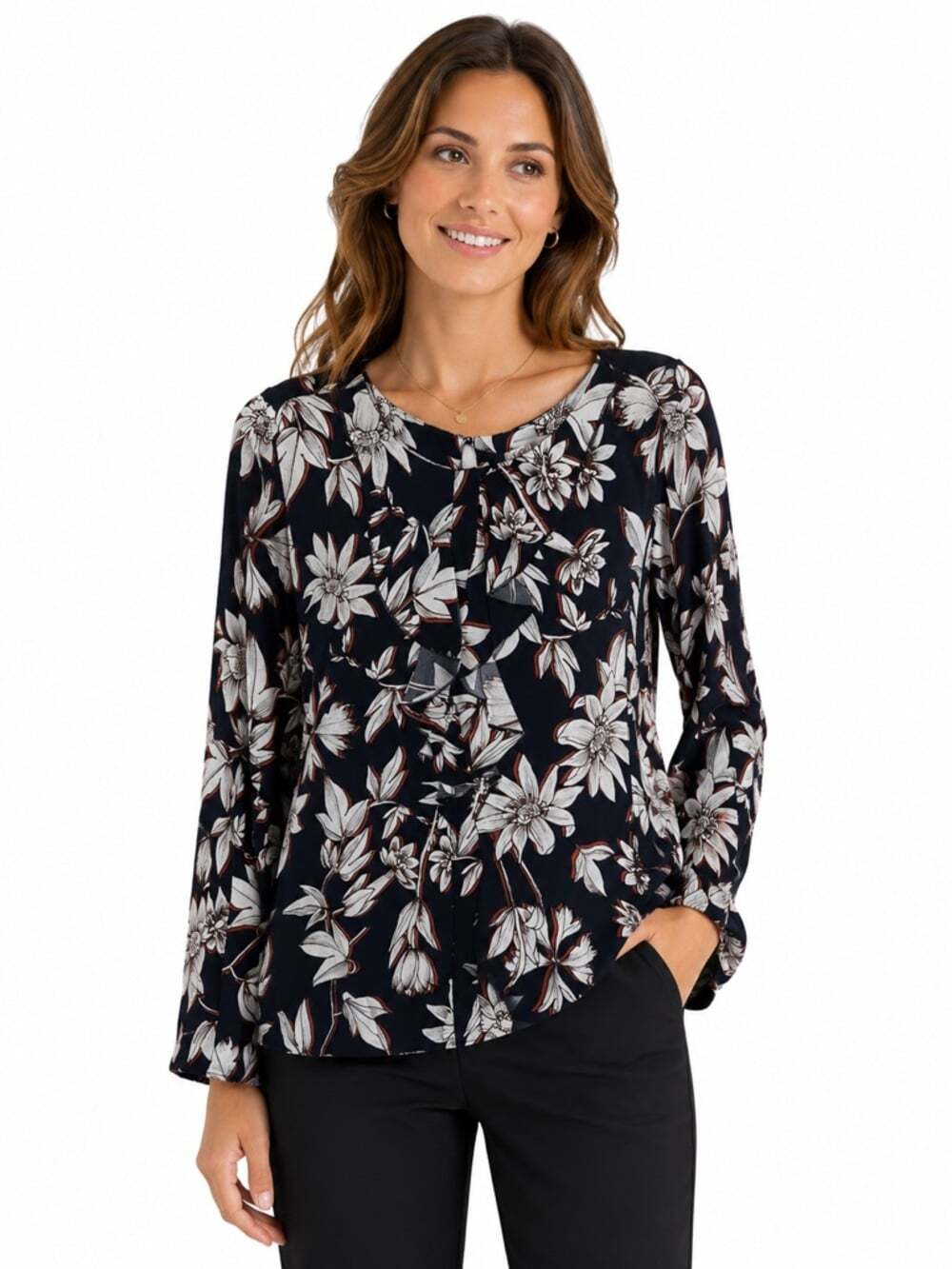 Esqualo Orange Floral Print Navy Top Women’s Size 8 Bohocore, Chiccore Career